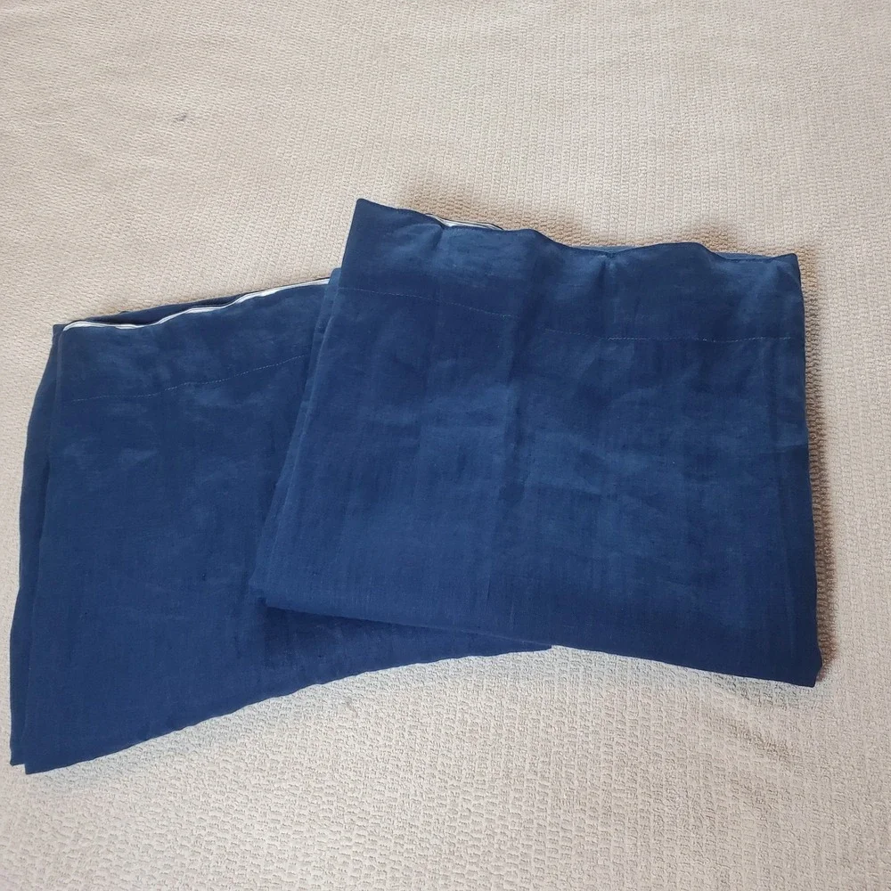 Sand‎ Snow 100% Linen Curtain 2 Panels Europe Made Light Filtering Harbour Blue